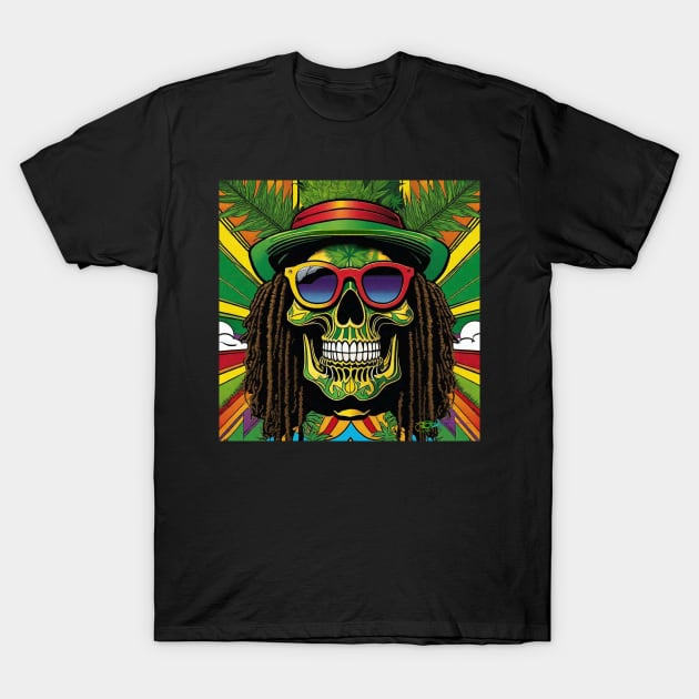 Reggae Music - Jamaican Stoner Skull 15 T-Shirt by Benito Del Ray